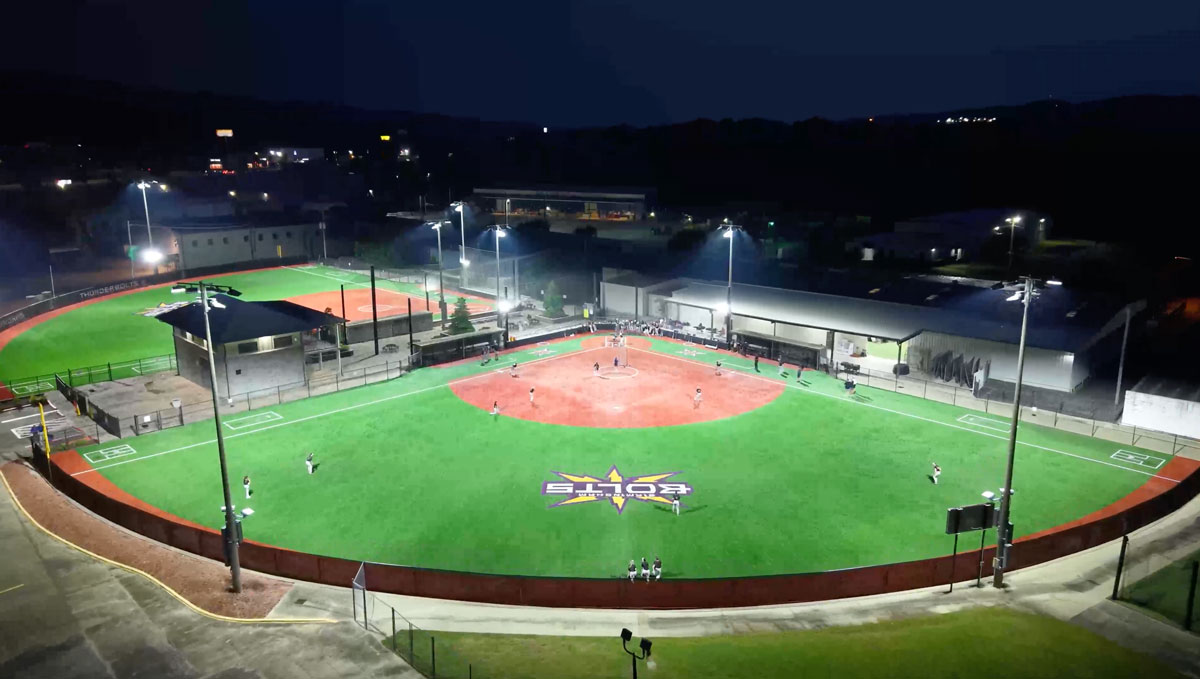 Shea Brothers Stadium at night